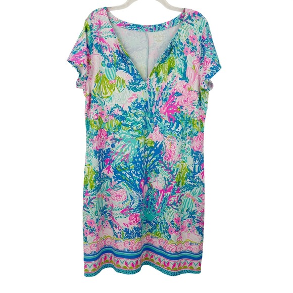 Lilly Pulitzer Sophilettta Dress Size XL Fished My Wish Pink Blue Green Shift - Picture 2 of 13